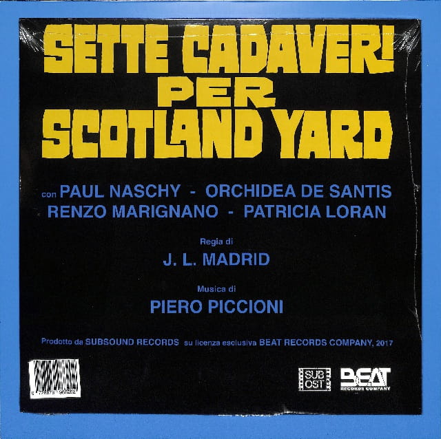 Piero Piccioni - Sette Cadaveri ... EU NEW – płyta winylowa, okładka tył