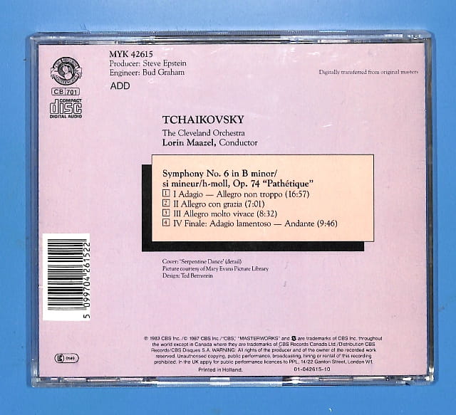 Tchaikovsky - Symphony No. 6 Pathetique EU 5- – płyta CD, okładka tył