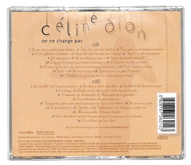 Celine Dion - On Ne Change Pas 2CD EU 3+ – płyta CD, okładka tył