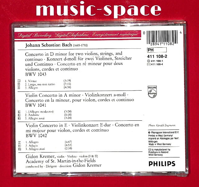 Bach - Double Concerto - Violin Concertos EU 5- – płyta CD, okładka tył