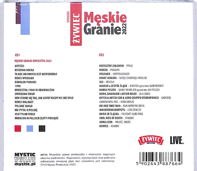 Męskie Granie Orkiestra - Męskie Granie 2022 EU NEW – płyta CD, okładka tył