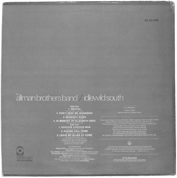 The Allman Brothers Band - Idlewild South US VG+ - obrazek 2