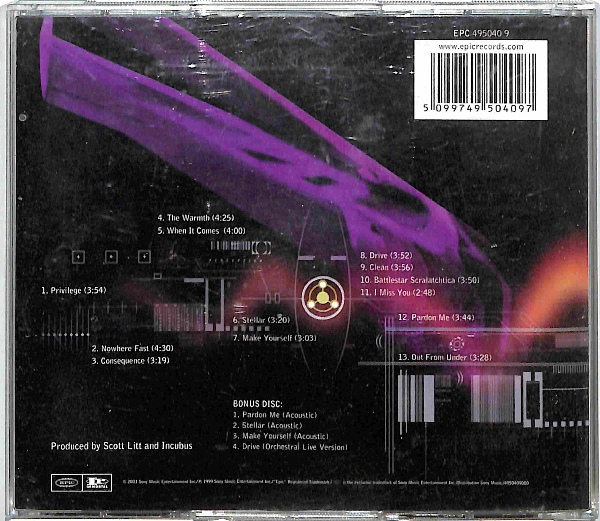 Incubus - Make Yourself 2CD EU 3+ Limited Edition, Tour Edition – płyta CD, okładka tył